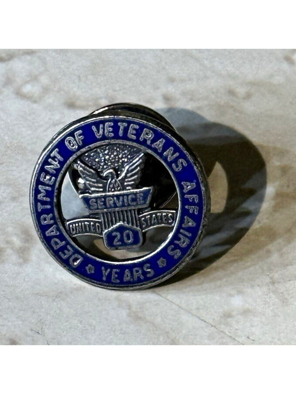 Vintage US Dept Veterans Affairs VA 20 Year Service Pin Sterling Silver Enamel